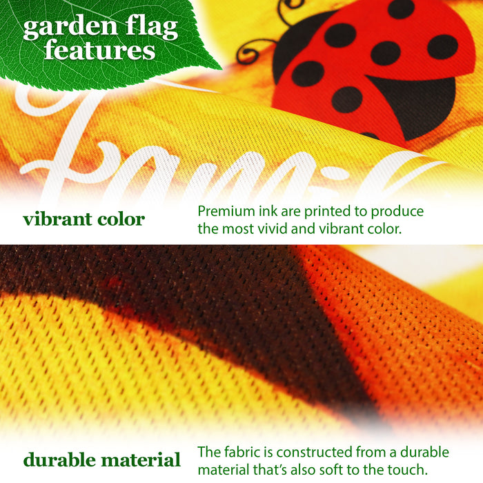 G128 Combo Pack: Garden Flag Stand Black 36 in x 16 in & Garden Flag Summer Decoration Family and Friends Sunflowers 12"x18" Double-Sided Blockout Fabric