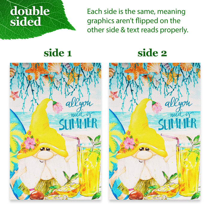 G128 Combo Pack: Garden Flag Stand Black 36 in x 16 in & Garden Flag Summer Decoration All You Need is Summer Gnome 12"x18" Double-Sided Blockout Fabric