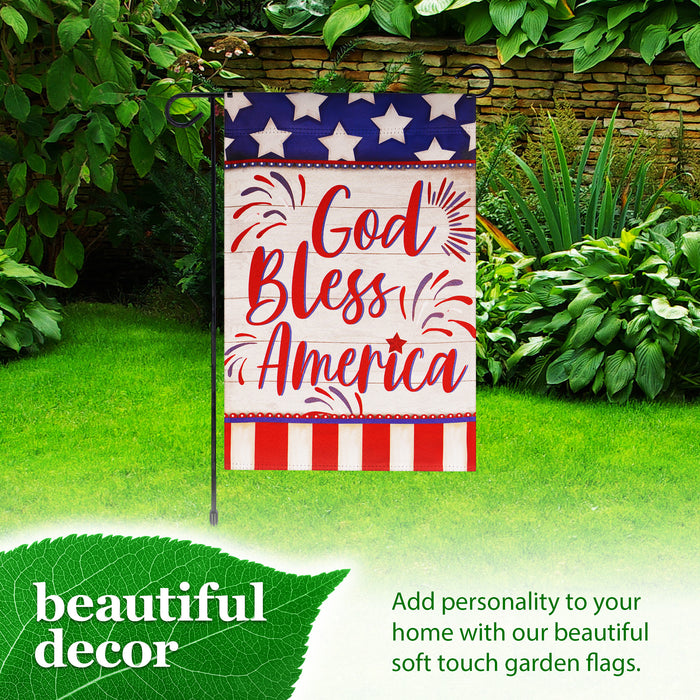 G128 Combo Pack: Garden Flag Stand Black 36 in x 16 in & Garden Flag Patriotic Decoration God Bless America USA Flag Accent 12"x18" Double-Sided Blockout Fabric