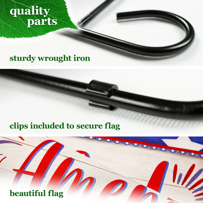 G128 Combo Pack: Garden Flag Stand Black 36 in x 16 in & Garden Flag Patriotic Decoration God Bless America USA Flag Accent 12"x18" Double-Sided Blockout Fabric