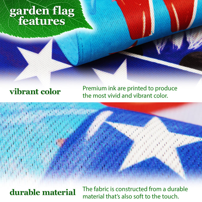 G128 Combo Pack: Garden Flag Stand Black 36 in x 16 in & Garden Flag Patriotic Decoration Welcome 3 Gnomes 12"x18" Double-Sided Blockout Fabric