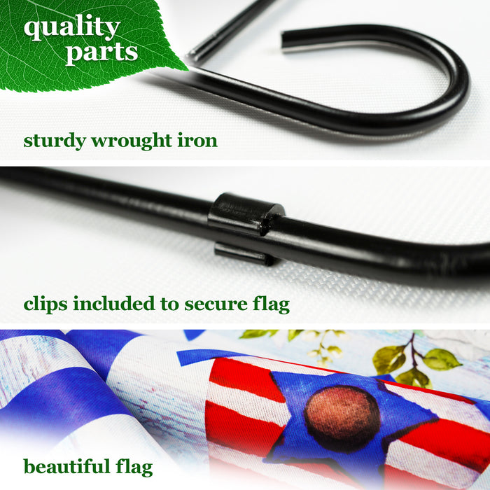 G128 Combo Pack: Garden Flag Stand Black 36 in x 16 in & Garden Flag Patriotic Decoration Home Birdhouse 12"x18" Double-Sided Blockout Fabric