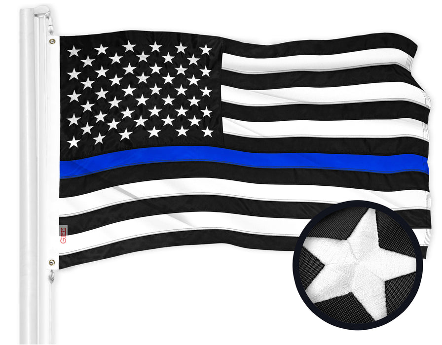 G128 Combo Pack: American USA Flag 1x1.5 Ft & Thin Blue Line Flag 1x1.5 Ft | Both ToughWeave Series Embroidered 300D Polyester, Embroidered Design, Indoor/Outdoor, Brass Grommets
