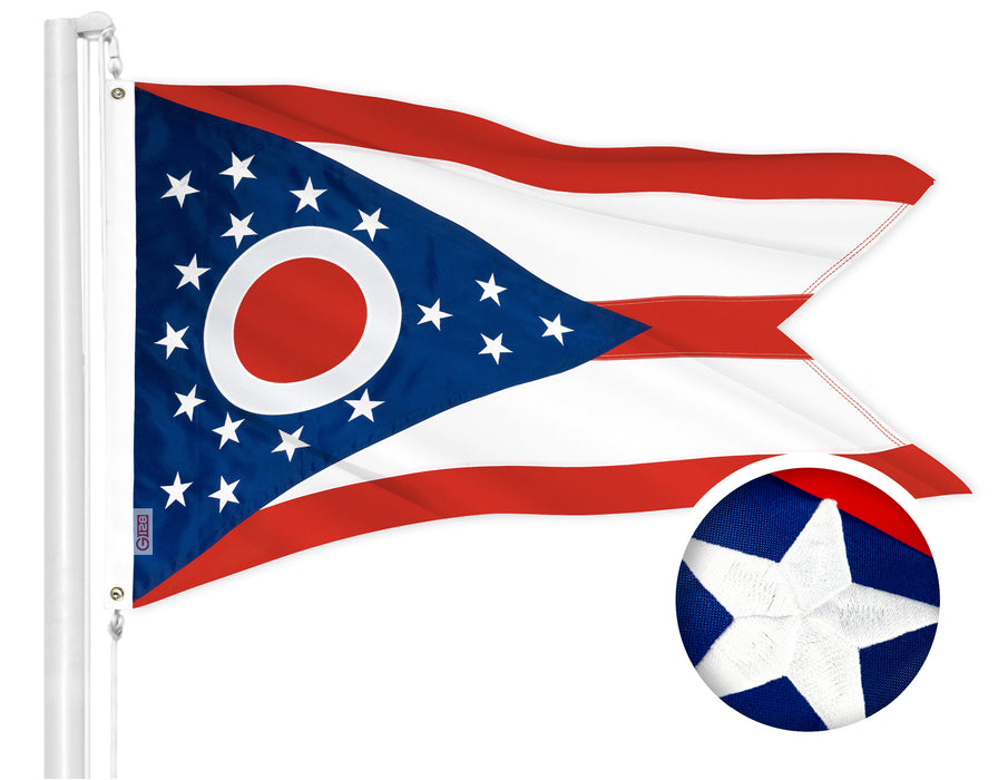 G128 Ohio OH State Flag | 1x1.5 Ft | ToughWeave Series Embroidered 300D Polyester | Embroidered Design, Indoor/Outdoor, Brass Grommets
