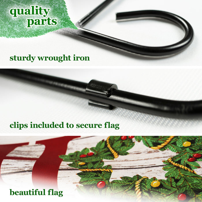 G128 Combo Pack: Garden Flag Stand Black 36 in x 16 in & Garden Flag Everyday Decoration Home Wreath on Rustic Wood 12"x18" Double-Sided Blockout Fabric