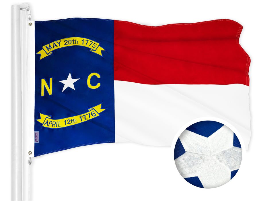 G128 Combo Pack: American USA Flag 1x1.5 Ft & North Carolina  1x1.5 Ft | Both ToughWeave Series Embroidered 300D Polyester, Embroidered Design, Indoor/Outdoor, Brass Grommets
