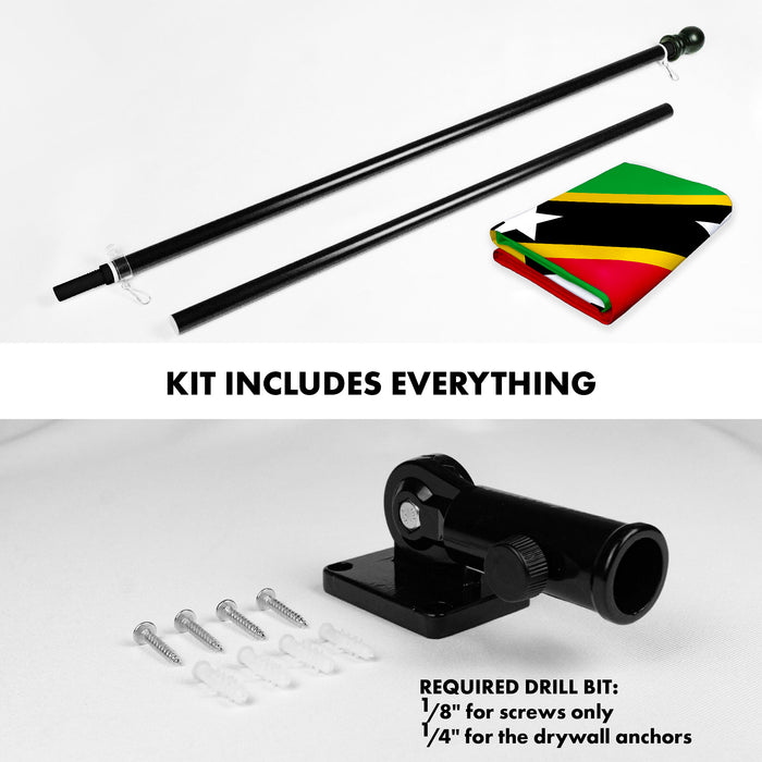 G128 Combo Pack: 6 Ft Tangle Free Aluminum Spinning Flagpole (Black) & Saint Kitts and Nevis Flag 3x5 Ft, LiteWeave Pro Series Printed 150D Polyester | Pole with Flag Included