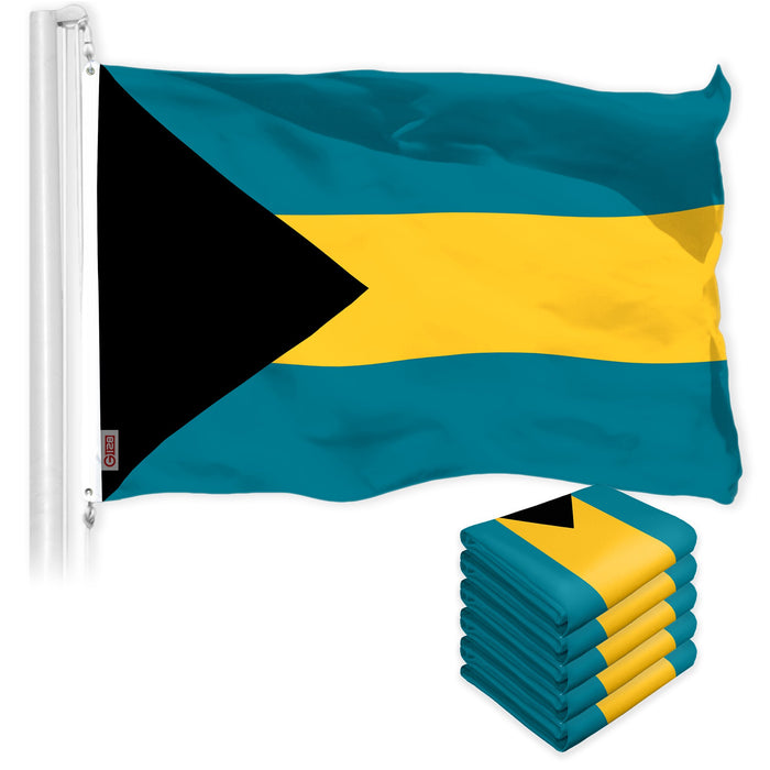G128 5 Pack: Bahamas Bahamian Flag | 3x5 Ft | LiteWeave Pro Series Printed 150D Polyester | Country Flag, Indoor/Outdoor, Vibrant Colors, Brass Grommets, Thicker and More Durable Than 100D 75D Polyester