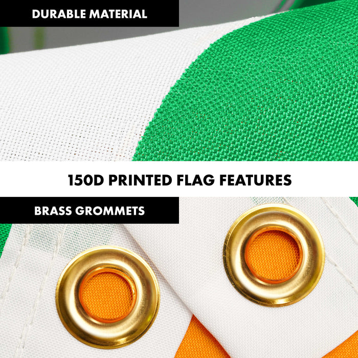 G128 Combo Pack: 6 Ft Tangle Free Aluminum Spinning Flagpole (White) & Ireland Irish Luck of the Irish Flag 3x5 Ft, LiteWeave Pro Series Printed 150D Polyester | Pole with Flag Included