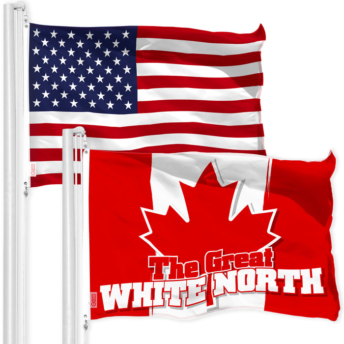 G128 Combo Pack: American USA Flag 3x5 Ft & Canada Canadian The Great White North Flag 3x5 Ft | Both LiteWeave Pro Series Printed 150D Polyester, Brass Grommets