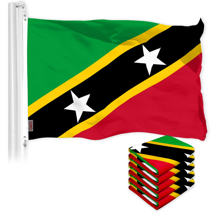 G128 5 Pack: Saint Kitts and Nevis Flag | 3x5 Ft | LiteWeave Pro Series Printed 150D Polyester | Country Flag, Indoor/Outdoor, Vibrant Colors, Brass Grommets, Thicker and More Durable Than 100D 75D Polyester