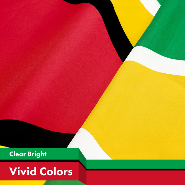 G128 2 Pack: Guyana Guyanese Flag | 3x5 Ft | LiteWeave Pro Series Printed 150D Polyester | Country Flag, Indoor/Outdoor, Vibrant Colors, Brass Grommets, Thicker and More Durable Than 100D 75D Polyester