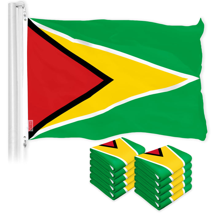 G128 10 Pack: Guyana Guyanese Flag | 3x5 Ft | LiteWeave Pro Series Printed 150D Polyester | Country Flag, Indoor/Outdoor, Vibrant Colors, Brass Grommets, Thicker and More Durable Than 100D 75D Polyester