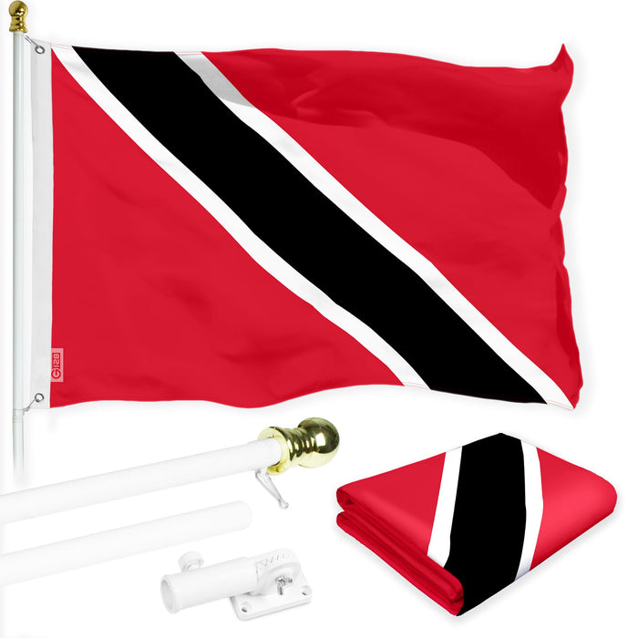 G128 Combo Pack: 6 Ft Tangle Free Aluminum Spinning Flagpole (White) & Trinidad and Tobago Flag 3x5 Ft, LiteWeave Pro Series Printed 150D Polyester | Pole with Flag Included