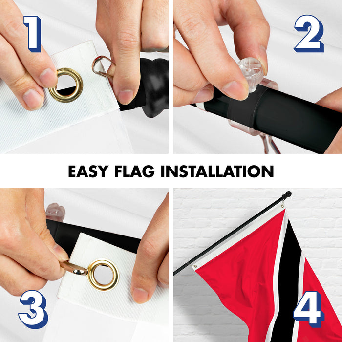 G128 Combo Pack: 6 Ft Tangle Free Aluminum Spinning Flagpole (Black) & Trinidad and Tobago Flag 3x5 Ft, LiteWeave Pro Series Printed 150D Polyester | Pole with Flag Included