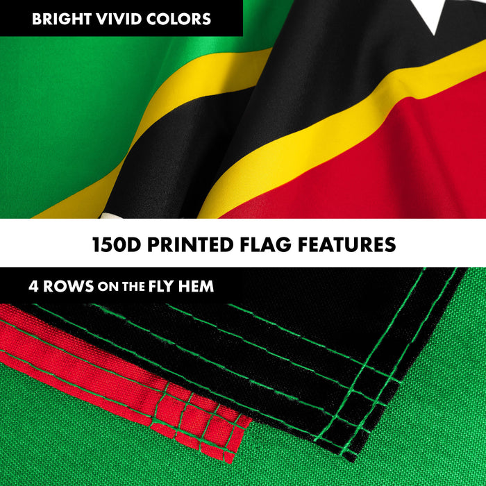 G128 Combo Pack: 6 Ft Tangle Free Aluminum Spinning Flagpole (Silver) & Saint Kitts and Nevis Flag 3x5 Ft, LiteWeave Pro Series Printed 150D Polyester | Pole with Flag Included