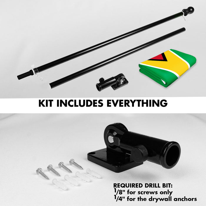 G128 Combo Pack: 6 Ft Tangle Free Aluminum Spinning Flagpole (Black) & Guyana Guyanese Flag 3x5 Ft, LiteWeave Pro Series Printed 150D Polyester | Pole with Flag Included
