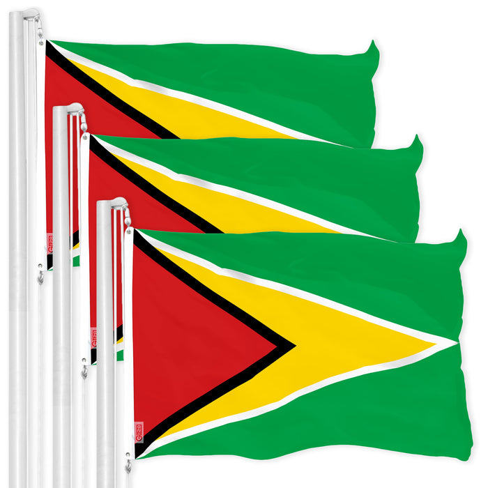 G128 3 Pack: Guyana Guyanese Flag | 3x5 Ft | LiteWeave Pro Series Printed 150D Polyester | Country Flag, Indoor/Outdoor, Vibrant Colors, Brass Grommets, Thicker and More Durable Than 100D 75D Polyester