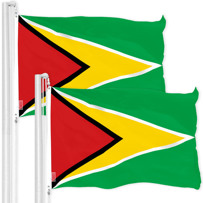 G128 2 Pack: Guyana Guyanese Flag | 3x5 Ft | LiteWeave Pro Series Printed 150D Polyester | Country Flag, Indoor/Outdoor, Vibrant Colors, Brass Grommets, Thicker and More Durable Than 100D 75D Polyester