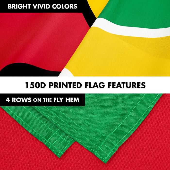 G128 Combo Pack: 6 Ft Tangle Free Aluminum Spinning Flagpole (Black) & Guyana Guyanese Flag 3x5 Ft, LiteWeave Pro Series Printed 150D Polyester | Pole with Flag Included