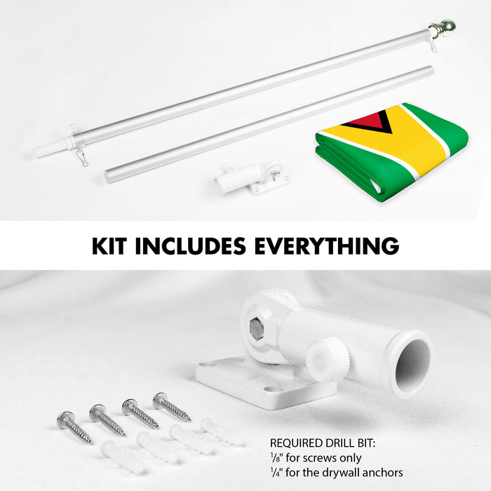 G128 Combo Pack: 6 Ft Tangle Free Aluminum Spinning Flagpole (Silver) & Guyana Guyanese Flag 3x5 Ft, LiteWeave Pro Series Printed 150D Polyester | Pole with Flag Included