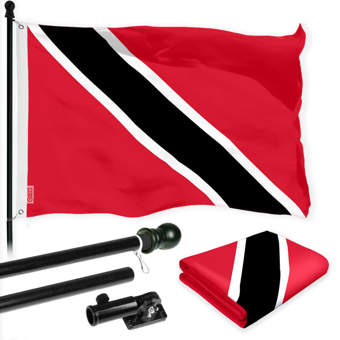 G128 Combo Pack: 6 Ft Tangle Free Aluminum Spinning Flagpole (Black) & Trinidad and Tobago Flag 3x5 Ft, LiteWeave Pro Series Printed 150D Polyester | Pole with Flag Included
