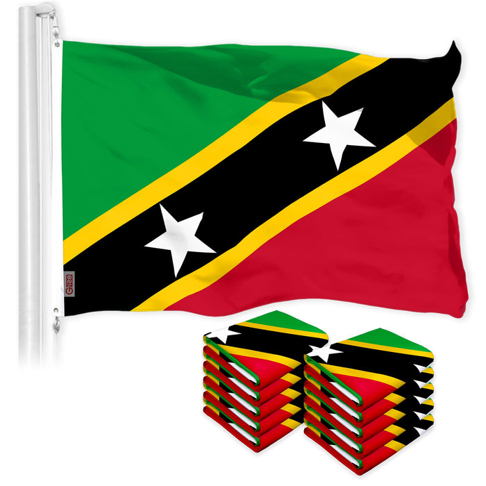 G128 10 Pack: Saint Kitts and Nevis Flag | 3x5 Ft | LiteWeave Pro Series Printed 150D Polyester | Country Flag, Indoor/Outdoor, Vibrant Colors, Brass Grommets, Thicker and More Durable Than 100D 75D Polyester