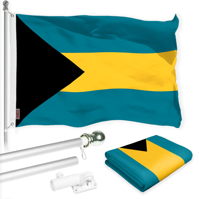 G128 Combo Pack: 6 Ft Tangle Free Aluminum Spinning Flagpole (Silver) & Bahamas Bahamian Flag 3x5 Ft, LiteWeave Pro Series Printed 150D Polyester | Pole with Flag Included