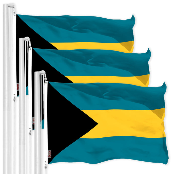 G128 3 Pack: Bahamas Bahamian Flag | 3x5 Ft | LiteWeave Pro Series Printed 150D Polyester | Country Flag, Indoor/Outdoor, Vibrant Colors, Brass Grommets, Thicker and More Durable Than 100D 75D Polyester