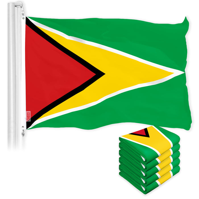 G128 5 Pack: Guyana Guyanese Flag | 3x5 Ft | LiteWeave Pro Series Printed 150D Polyester | Country Flag, Indoor/Outdoor, Vibrant Colors, Brass Grommets, Thicker and More Durable Than 100D 75D Polyester