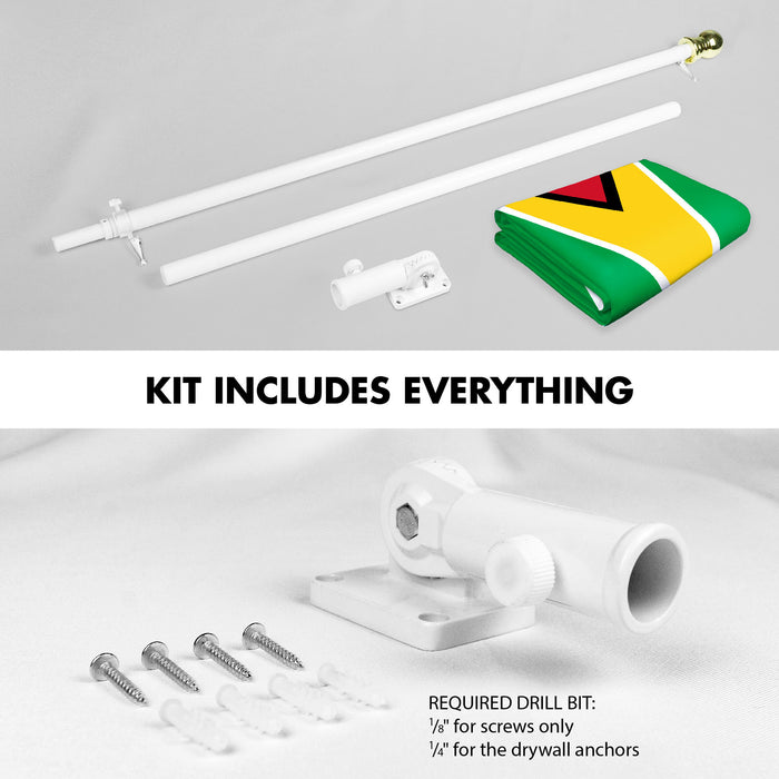 G128 Combo Pack: 6 Ft Tangle Free Aluminum Spinning Flagpole (White) & Guyana Guyanese Flag 3x5 Ft, LiteWeave Pro Series Printed 150D Polyester | Pole with Flag Included