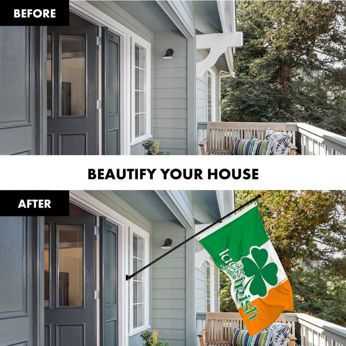 G128 Combo Pack: 6 Ft Tangle Free Aluminum Spinning Flagpole (Black) & Ireland Irish Luck of the Irish Flag 3x5 Ft, LiteWeave Pro Series Printed 150D Polyester | Pole with Flag Included