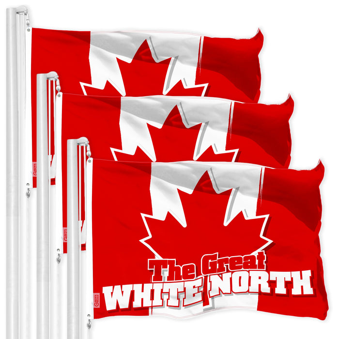 G128 3 Pack: Canada Canadian The Great White North Flag | 3x5 Ft | LiteWeave Pro Series Printed 150D Polyester | Indoor/Outdoor, Vibrant Colors, Brass Grommets, Thicker and More Durable Than 100D