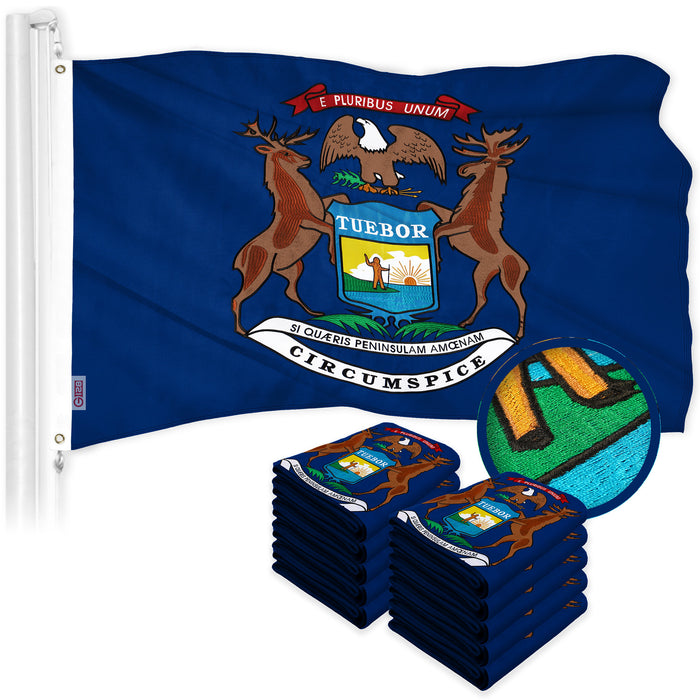 G128 10 Pack: Michigan MI State Flag | 3x5 Ft | ToughWeave Series Embroidered 300D Polyester | Embroidered Design, Indoor/Outdoor, Brass Grommets