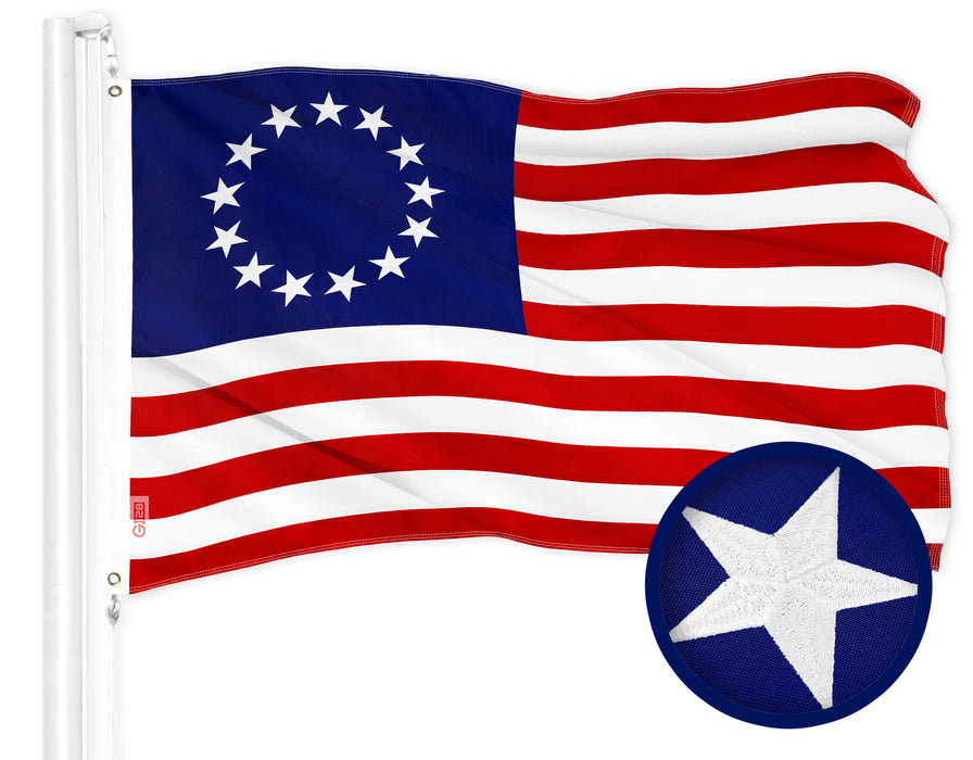 G128 Betsy Ross Flag | 4x6 Ft | ToughWeave Series Embroidered 300D Polyester | Historical Flag, Embroidered Design, Indoor/Outdoor, Brass Grommets