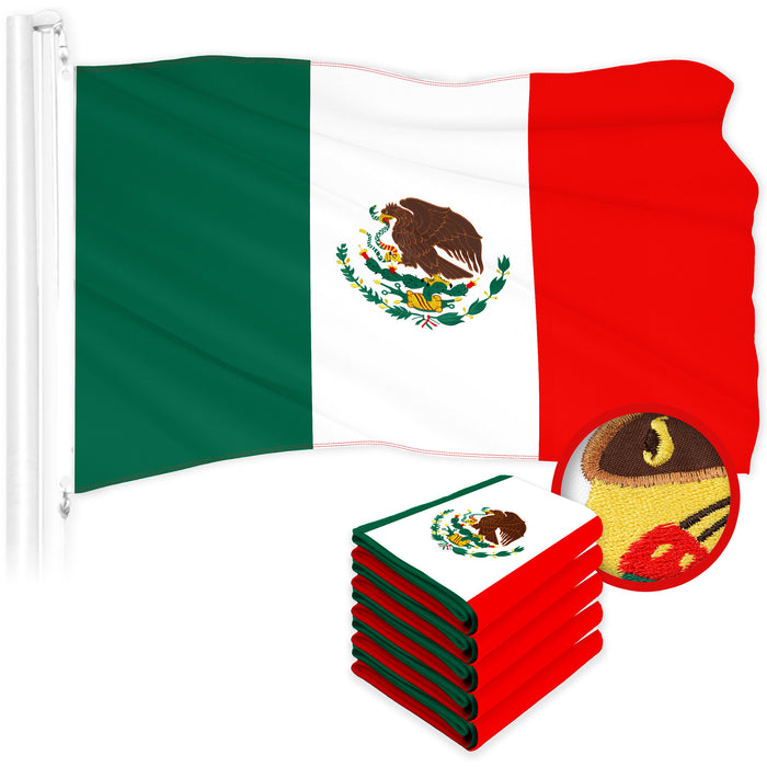 G128 5 Pack: Mexico Mexican Flag | 4x6 Ft | ToughWeave Series Embroidered 300D Polyester | Country Flag, Embroidered Design, Indoor/Outdoor, Brass Grommets