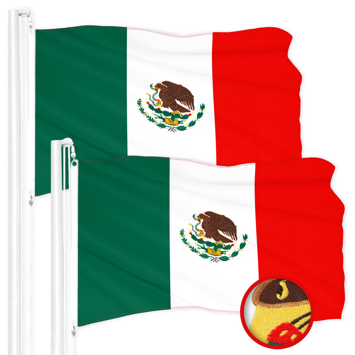 G128 2 Pack: Mexico Mexican Flag | 4x6 Ft | ToughWeave Series Embroidered 300D Polyester | Country Flag, Embroidered Design, Indoor/Outdoor, Brass Grommets