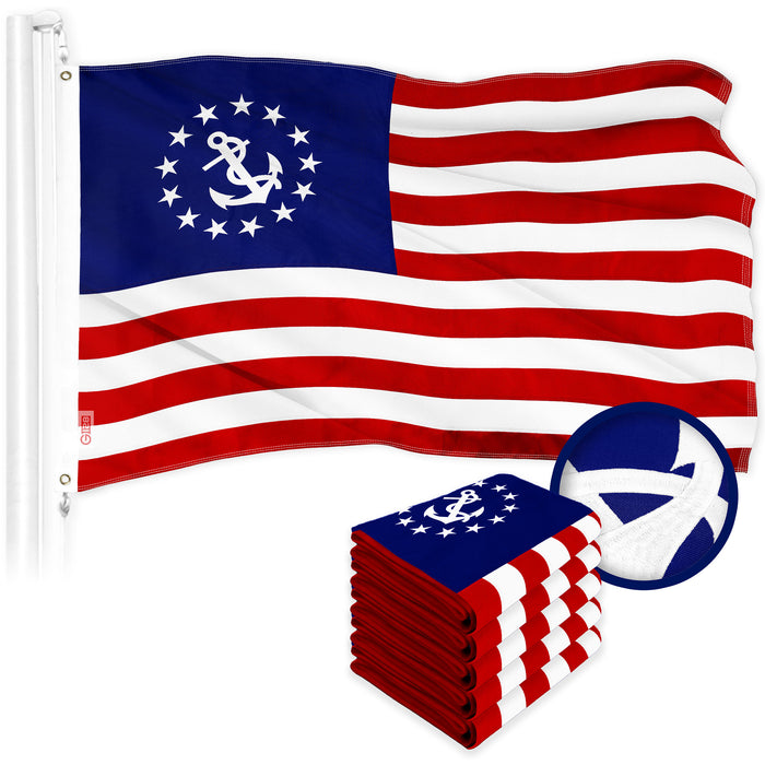G128 5 Pack: American USA Yacht Ensign Flag | 2.5x4 Ft | ToughWeave Series Embroidered 300D Polyester | Nautical Flag, Embroidered Stars, Sewn Stripes, Indoor/Outdoor, Brass Grommets
