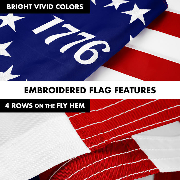 G128 Combo Pack: 5 Ft Tangle Free Aluminum Spinning Flagpole (Black) & Betsy Ross 1776 Flag 2x3 Ft, ToughWeave Series Embroidered 300D Polyester | Pole with Flag Included