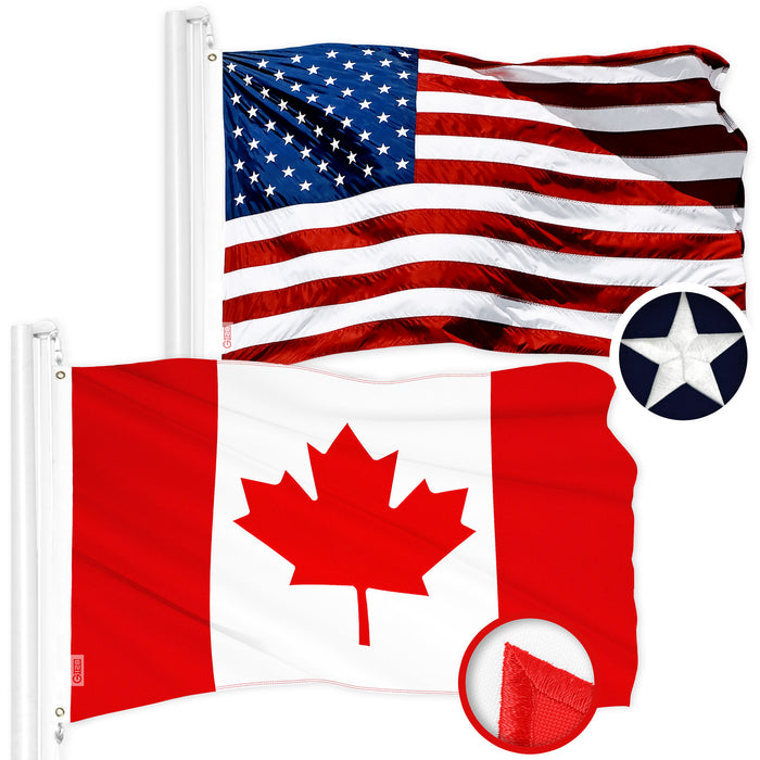 G128 Combo Pack: American USA Flag 4x6 Ft & Canada Canadian Flag 4x6 Ft | Both ToughWeave Series Embroidered 210D Polyester, Embroidered Design, Indoor/Outdoor, Vibrant Colors, Brass Grommets