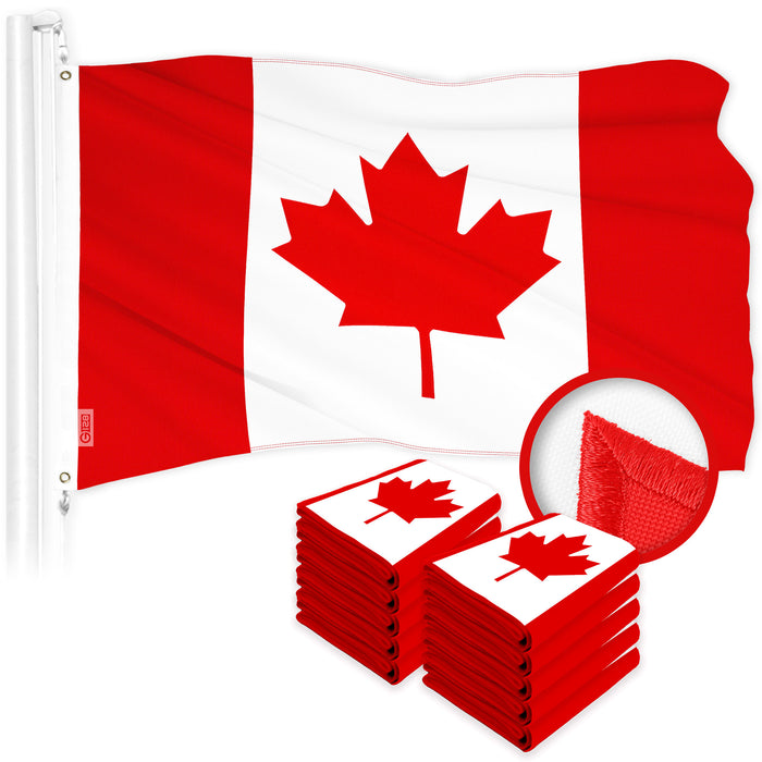G128 10 Pack: Canada Canadian Flag | 1x1.5 Ft | ToughWeave Series Embroidered 210D Polyester | Country Flag, Embroidered Design, Indoor/Outdoor, Vibrant Colors, Brass Grommets