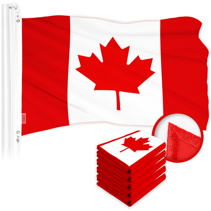 G128 5 Pack: Canada Canadian Flag | 4x6 Ft | ToughWeave Series Embroidered 210D Polyester | Country Flag, Embroidered Design, Indoor/Outdoor, Vibrant Colors, Brass Grommets
