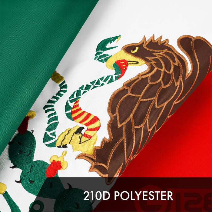 G128 2 Pack: Mexico Mexican Flag | 3x5 Ft | ToughWeave Series Embroidered 300D Polyester | Country Flag, Embroidered Design, Indoor/Outdoor, Brass Grommets