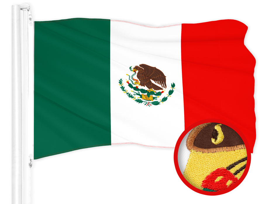 G128 Mexico Mexican Flag | 1x1.5 Ft | ToughWeave Series Embroidered 300D Polyester | Country Flag, Embroidered Design, Indoor/Outdoor, Brass Grommets