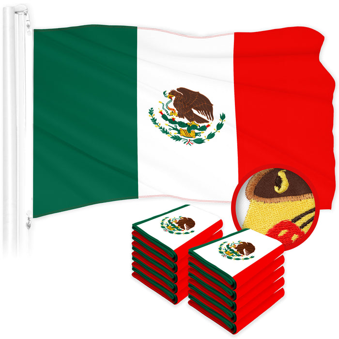 G128 10 Pack: Mexico Mexican Flag | 4x6 Ft | ToughWeave Series Embroidered 300D Polyester | Country Flag, Embroidered Design, Indoor/Outdoor, Brass Grommets