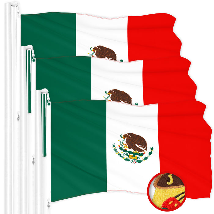 G128 3 Pack: Mexico Mexican Flag | 2x3 Ft | ToughWeave Series Embroidered 300D Polyester | Country Flag, Embroidered Design, Indoor/Outdoor, Brass Grommets