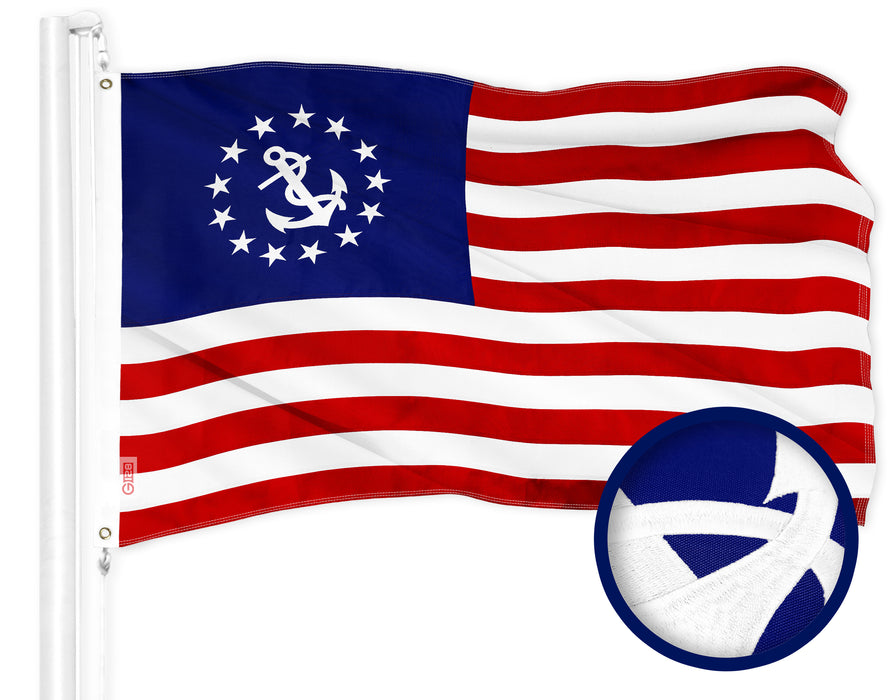 G128 American USA Yacht Ensign Flag | 2x3 Ft | ToughWeave Series Embroidered 300D Polyester | Nautical Flag, Embroidered Stars, Sewn Stripes, Indoor/Outdoor, Brass Grommets