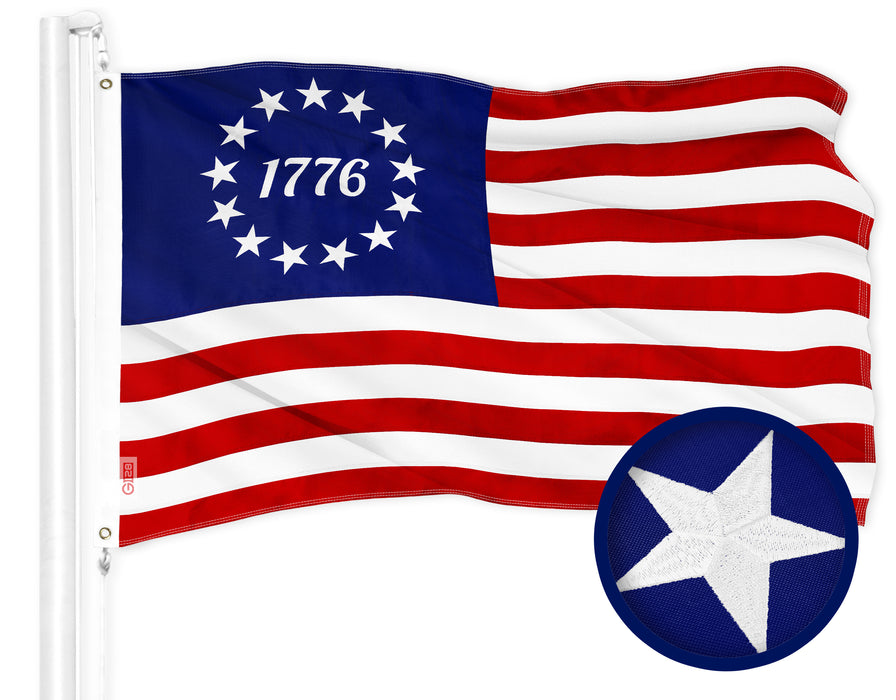 G128 Betsy Ross 1776 Flag | 4x6 Ft | ToughWeave Series Embroidered 300D Polyester | Historical Flag, Embroidered Design, Indoor/Outdoor, Brass Grommets