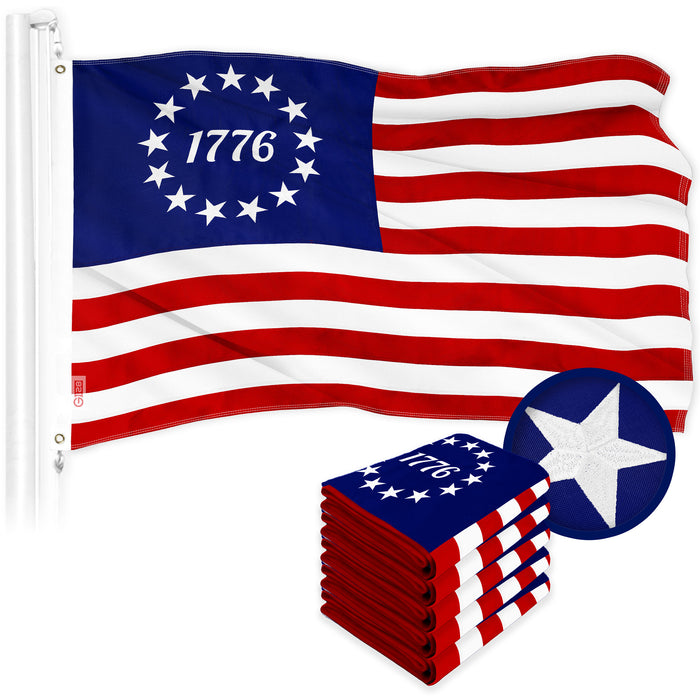 G128 5 Pack: Betsy Ross 1776 Flag | 2.5x4 Ft | ToughWeave Series Embroidered 300D Polyester | Historical Flag, Embroidered Design, Indoor/Outdoor, Brass Grommets