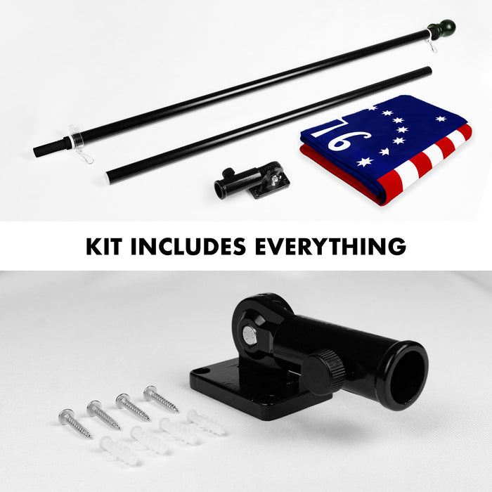 G128 Combo Pack: 5 Ft Tangle Free Aluminum Spinning Flagpole (Black) & Bennington 76 Flag 2.5x4 Ft, ToughWeave Series Embroidered 300D Polyester | Pole with Flag Included